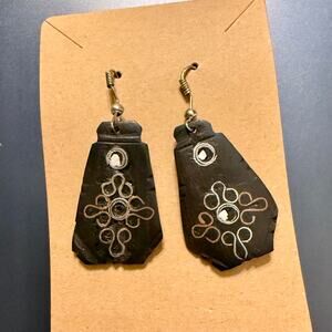 Handcrafted Artisan Mixed Metal Embossed Wooden Earrings